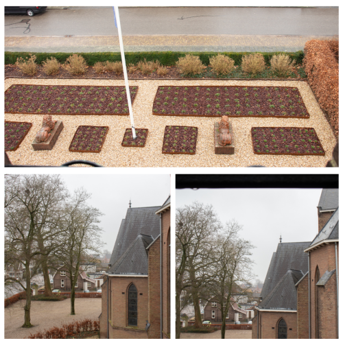 Uitzicht op voortuin en Kerk